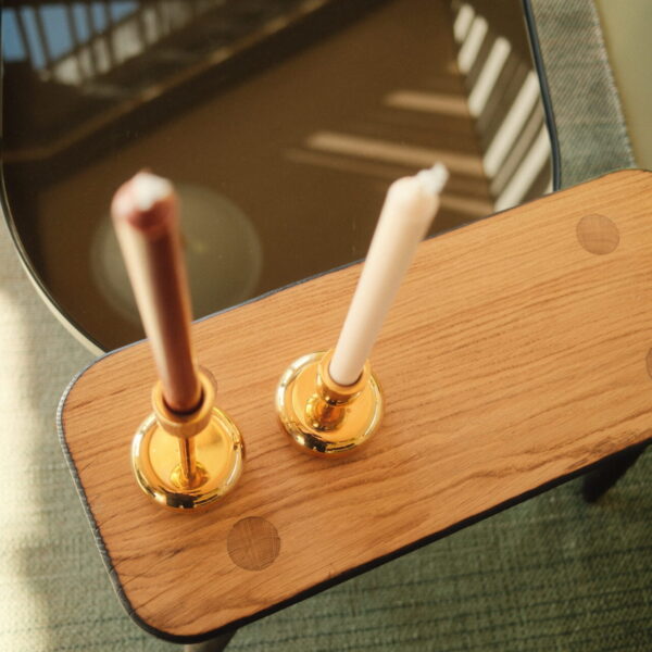 Handmade oak bench with burned legs and underside.