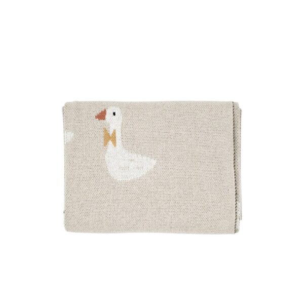 Geese Blanket from Little Otja — soft, handcrafted knitted blanket in beige and grey.