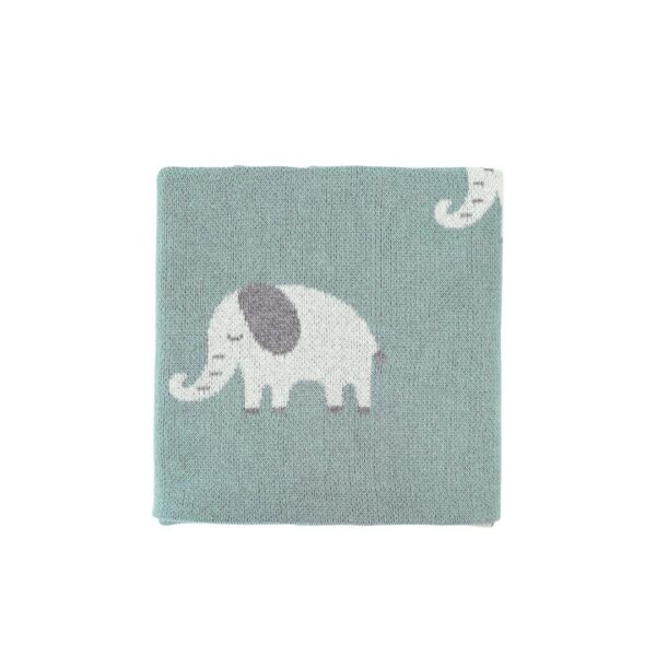 Teal Elephant Blanket from Little Otja — soft, handcrafted knitted blanket.