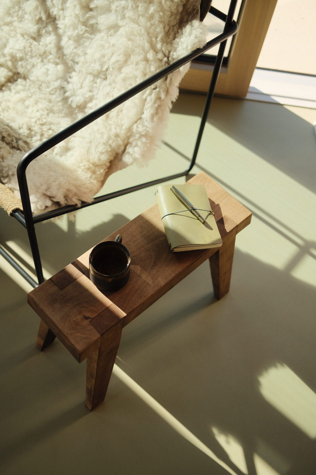 Handmade minimal walnut stool.